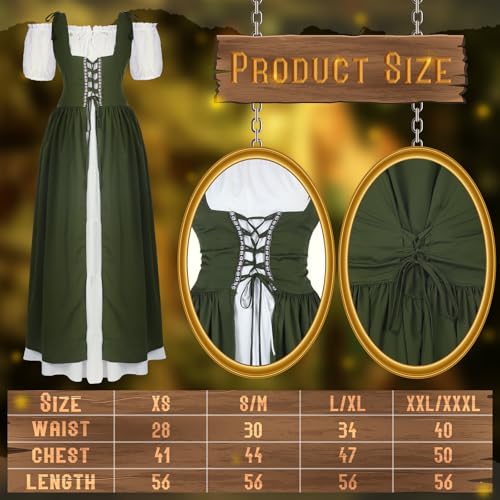 Bonuci 6 Pcs Women Renaissance Fairy Costume Halloween Cosplay Outfit Medieval Victorian Dress Elf Ears Fairy Headpiece Set(Xs,Olive Green) - Image 2