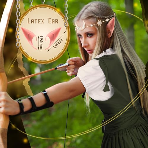 Bonuci 6 Pcs Women Renaissance Fairy Costume Halloween Cosplay Outfit Medieval Victorian Dress Elf Ears Fairy Headpiece Set(Xs,Olive Green) - Image 4