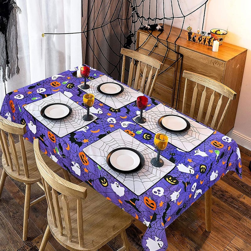 ASPMIZ Halloween Tablecloth Spider Web and Pumpkin Table Cloth Bat Cobweb and Ghost Waterproof Tablecloths Spillproof Tablecover for Dinner Party Decoration Purple Rectangle 60 x 84 Inch - Image 3