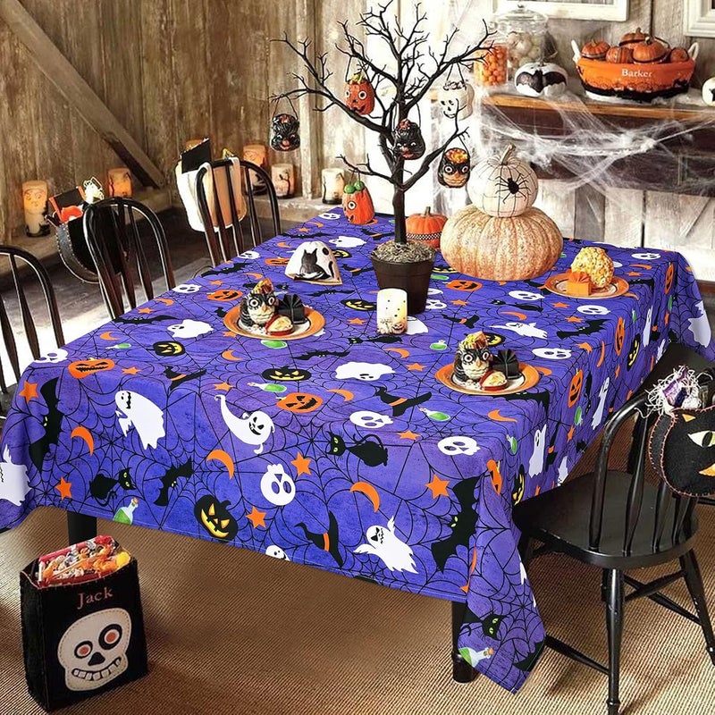 ASPMIZ Halloween Tablecloth Spider Web and Pumpkin Table Cloth Bat Cobweb and Ghost Waterproof Tablecloths Spillproof Tablecover for Dinner Party Decoration Purple Rectangle 60 x 84 Inch - Image 4