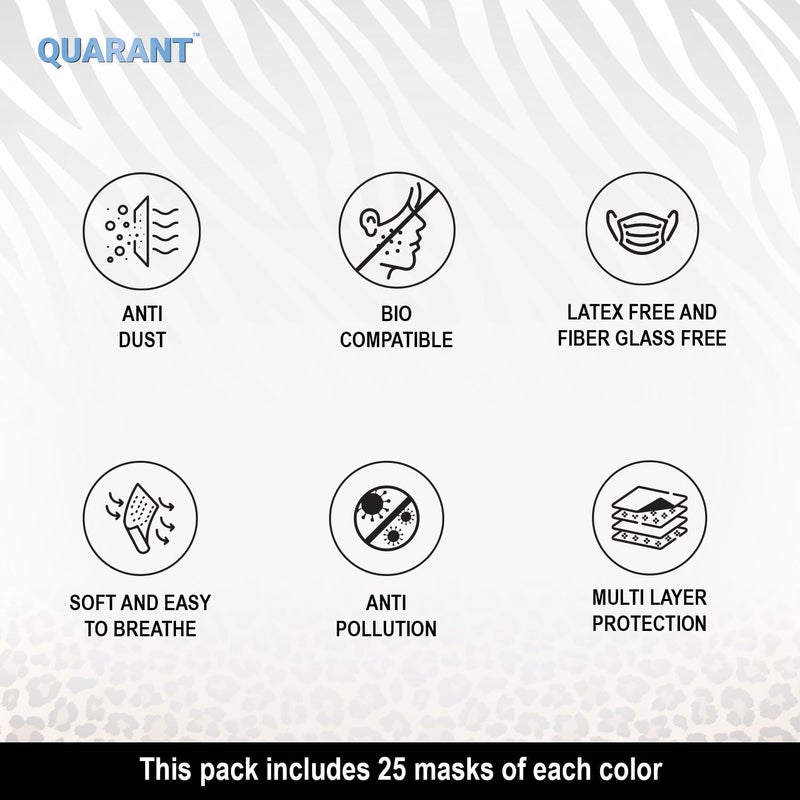 QUARANT Meltblown - Dual SMMS Fabric 4 Ply Designer Protective Face Mask with Nose Clip and Reusable Travel Pouch, Fashion That's Safe (Animal Print Combo, Pack of 50) for Unisex - Image 3