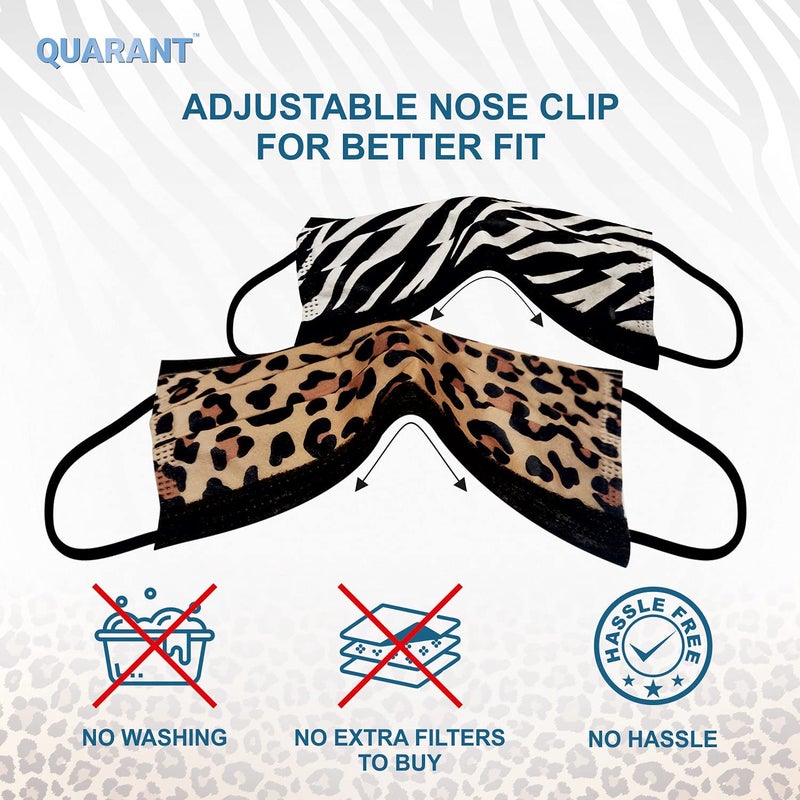 QUARANT Meltblown - Dual SMMS Fabric 4 Ply Designer Protective Face Mask with Nose Clip and Reusable Travel Pouch, Fashion That's Safe (Animal Print Combo, Pack of 50) for Unisex - Image 5