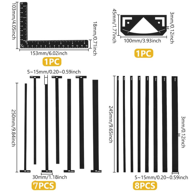 UNICRAFTALE 1 Set 17Pcs Book Binding Package Flexible Acrylic Bookbinding Templates Black Bookbinding Easy Scrapbooking Tool T-Shaped Rulers for Scrapbooking Bookbinding Handmade Tools Supplies - Image 2