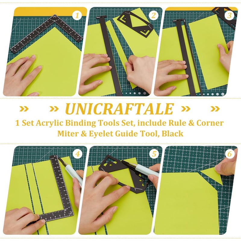UNICRAFTALE 1 Set 17Pcs Book Binding Package Flexible Acrylic Bookbinding Templates Black Bookbinding Easy Scrapbooking Tool T-Shaped Rulers for Scrapbooking Bookbinding Handmade Tools Supplies - Image 5