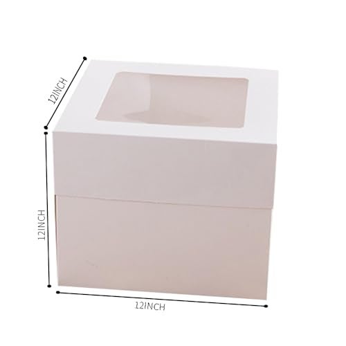 KoberrLi 12x12x12 Cake Boxes Tall Cake Boxes White 2 Tier Bakery Cake Transport Container with Window for Weddings Birthdays Decorating with Ribbons 2 Pack - Image 3
