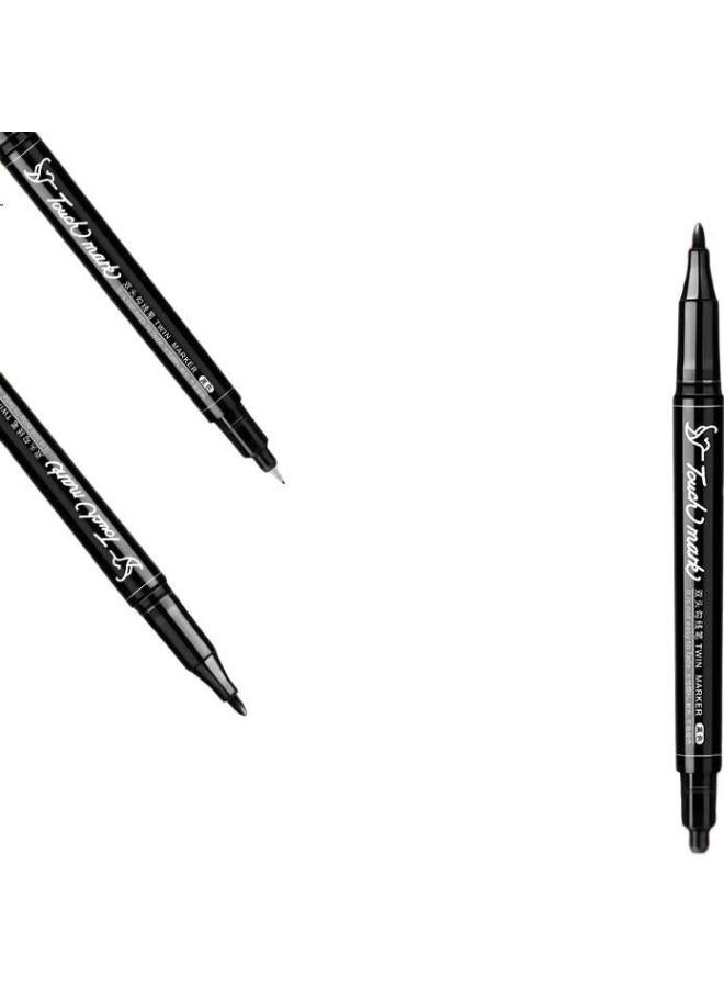 Touch Mark Double-Ended Black Water-Based Marker Pens, Easy To Wash, For Children'S Drawing And Student Art, 12 Pcs - Image 2