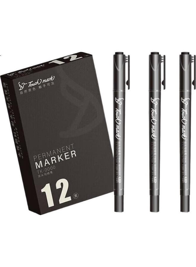Touch Mark Double-Ended Black Water-Based Marker Pens, Easy To Wash, For Children'S Drawing And Student Art, 12 Pcs - Image 3
