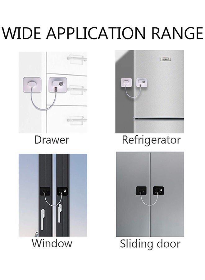 Y&D Pack of 4 Child Safety Cable Fridge Window Lock With Key Set - Black/White - Image 5