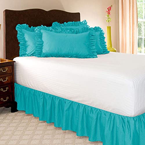 YRM Bedding's Turquoise Bed Skirt Wrap Around 600 Microfiber with Easy Fit with 15 Inch Tailored Drop Shrinkage and Fade Resistant with Microfiber 15 Bed Skirt Twin Size 39 x 80 - Image 2