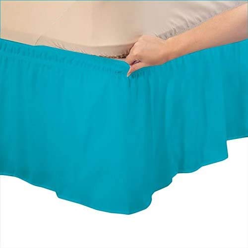 YRM Bedding's Turquoise Bed Skirt Wrap Around 600 Microfiber with Easy Fit with 15 Inch Tailored Drop Shrinkage and Fade Resistant with Microfiber 15 Bed Skirt Twin Size 39 x 80 - Image 1