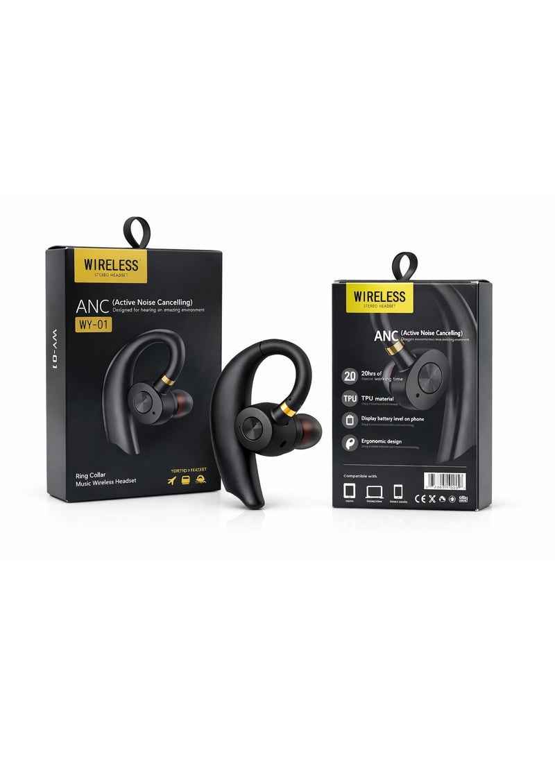 WIRELESS WY‑01 Wireless Bluetooth Headset with Active Noise Cancelling (ANC), Ergonomic Earhook Design - Image 3