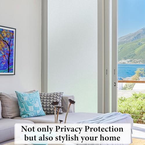 DUOFIRE Window Privacy Film Natural Frosted Glass Window Film Static Cling No Glue Anti-UV Window Cling Privacy Film Non Adhesive for Office Meeting Room Bathroom Living Room 17.4in. x 78.7in. S001 - Image 3