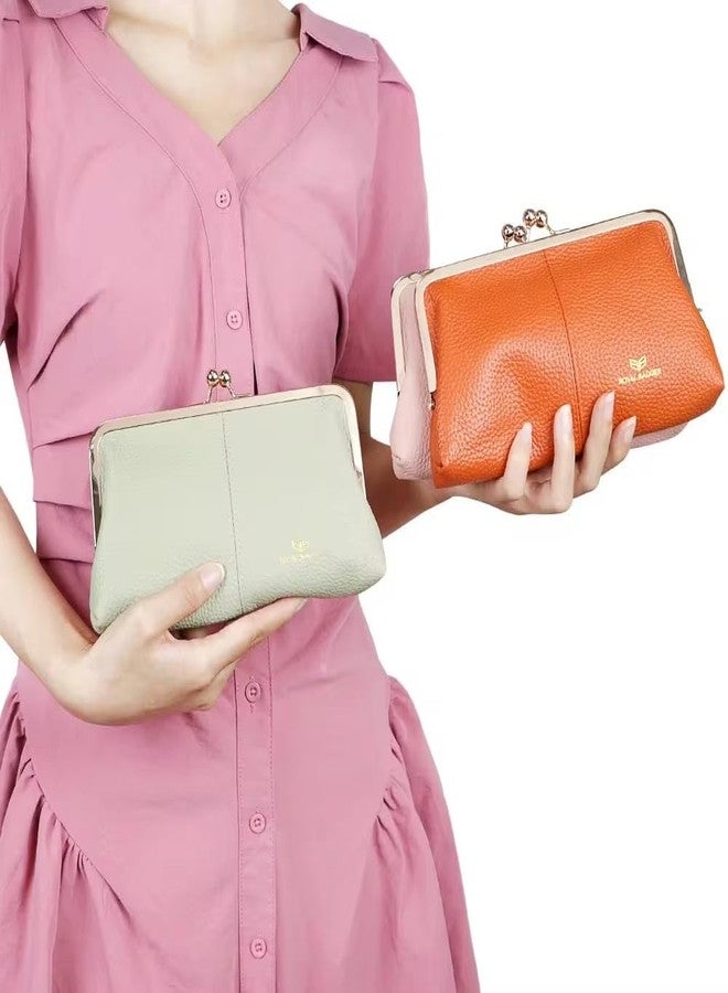 Royal Bagger RFID Kiss Lock Wallet, Solid Color Multi-card Slots Card Holder, Genuine Leather Clutch Purses for Women 1468 (Orange) - Image 2