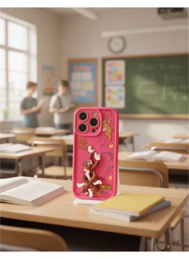 Grace Case iphone 16 Pro - Playful: Pink Silicone Tom & Jerry Phone Case - Cute Cartoon Classic Animation Series Cover for iphone 16 pro - Image 2