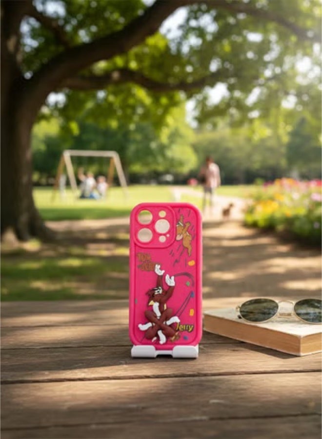Grace Case iphone 16 Pro - Playful: Pink Silicone Tom & Jerry Phone Case - Cute Cartoon Classic Animation Series Cover for iphone 16 pro - Image 1