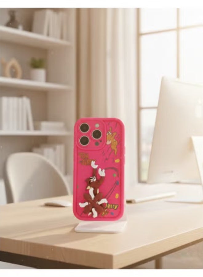 Grace Case iphone 16 Pro - Playful: Pink Silicone Tom & Jerry Phone Case - Cute Cartoon Classic Animation Series Cover for iphone 16 pro - Image 3