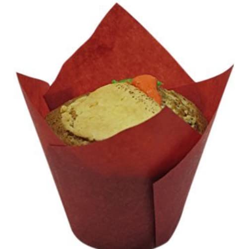 Decony Large Red Tulip Baking Cup Liners -MADE IN THE USA -Muffin Cupcake Paper Liners -100 pack Great for large cupcakes and muffins - Image 1