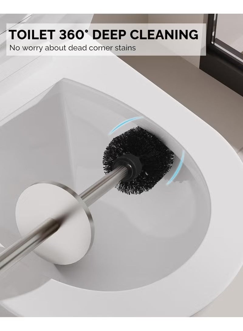 زوبا فرشاة مرحاض للحمام مصنوعة من الألومنيوم بمقبض طويل وفرشاة تنظيف فضي والجانب الداخلي أسود - Image 2