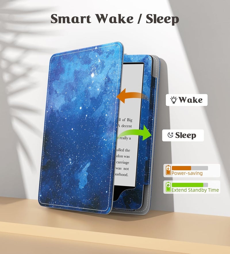 MoKo Case for 7"/6.8" Kindle Paperwhite(12th/11th Gen-2024/2021) and Kindle Paperwhite Signature Edition,Slim PU Shell Cover Case with Auto-Wake/Sleep for Kindle Paperwhite 2024, Blue Starry Sky - Image 5