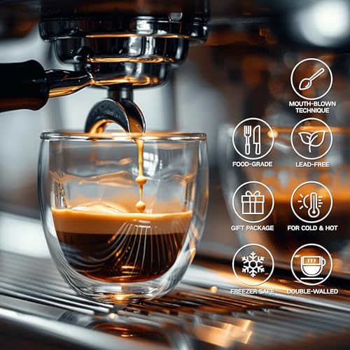 TECOHORS 5 Ounces Set of 4 Double Walled Glass Coffee Mugs Insulated Layer Coffee Cups Borosilicate Glass Espresso Double Insulated Clear Glass Coffee Mug for Hot Beverages - Image 2