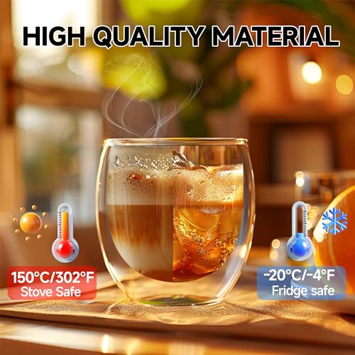 TECOHORS 5 Ounces Set of 4 Double Walled Glass Coffee Mugs Insulated Layer Coffee Cups Borosilicate Glass Espresso Double Insulated Clear Glass Coffee Mug for Hot Beverages - Image 3