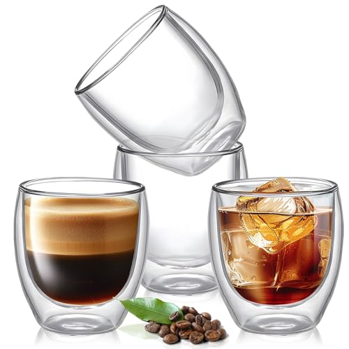 TECOHORS 5 Ounces Set of 4 Double Walled Glass Coffee Mugs Insulated Layer Coffee Cups Borosilicate Glass Espresso Double Insulated Clear Glass Coffee Mug for Hot Beverages - Image 1