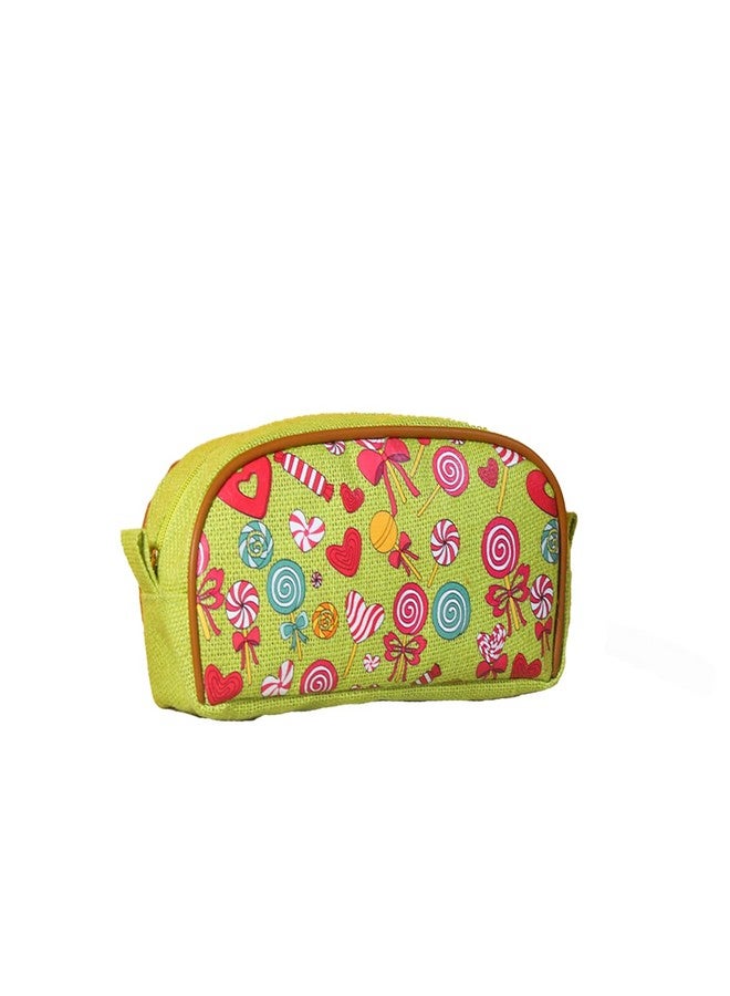 Jute Cottage Eco-Friendly Candy Print Pencil Pouch for Kids | Natural Jute Stationery Organizer with Smooth Zip | Durable, Lightweight & Travel-Friendly | Ideal Return Gift & (Green) - Image 1