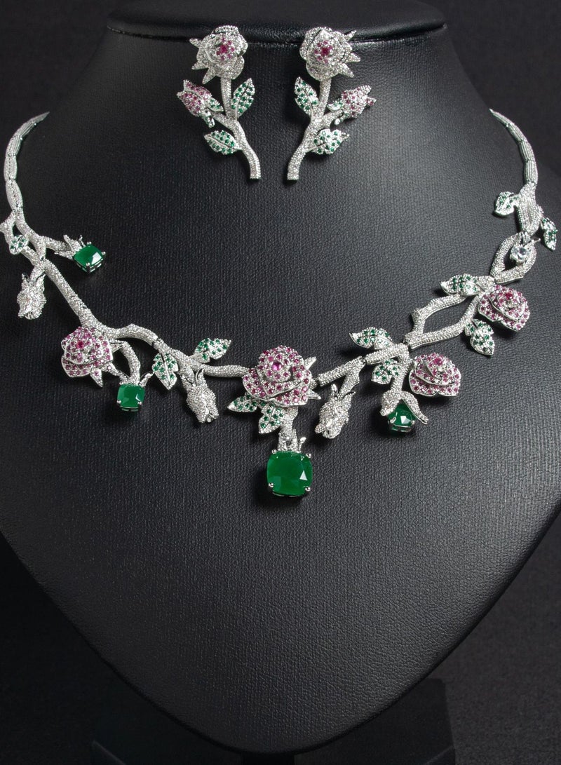 Mark Fairwhale Two Piece Set Of High-End Flower Bridal Necklace Earrings  - Image 1