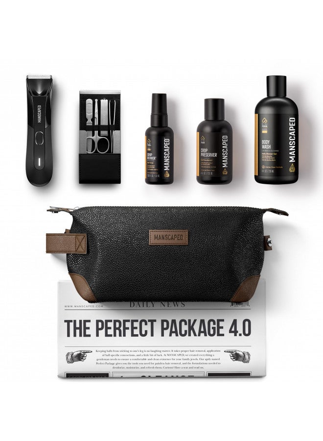 manscaped MANSCAPED® Perfect Package 4.0 Kit Contains: The Lawn Mower 4.0 Electric Trimmer, Ball Deodorant, Body Wash, Performance Spray-on-body Toner, Four Piece Luxury Nail Kit, Toiletry Bag, 3 Shaving Mats - Image 1