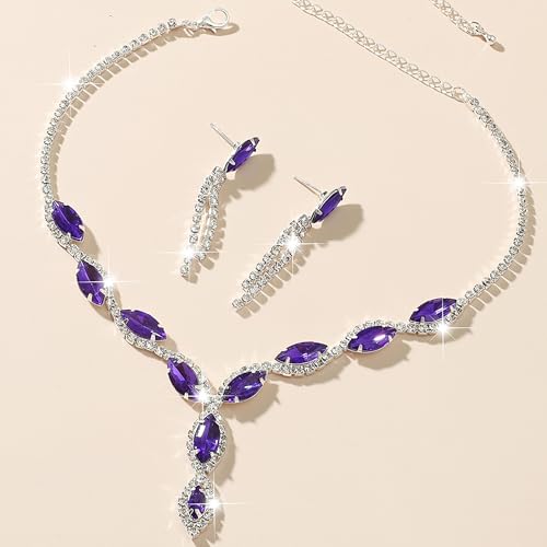 Frodete Blue Bridal Wedding Jewelry Sets for Brides Bridesmaid Formal Rhinestone Necklace and Earrings Set Costume Jewelry for Women Prom Jewelry Set Accessories for Wedding Day - Image 3