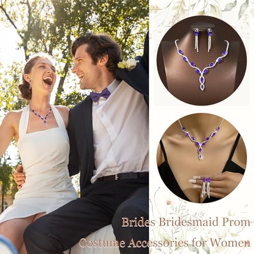 Frodete Blue Bridal Wedding Jewelry Sets for Brides Bridesmaid Formal Rhinestone Necklace and Earrings Set Costume Jewelry for Women Prom Jewelry Set Accessories for Wedding Day - Image 4