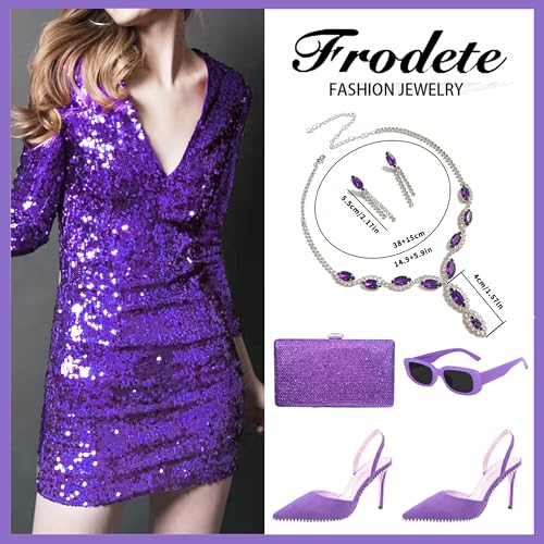Frodete Blue Bridal Wedding Jewelry Sets for Brides Bridesmaid Formal Rhinestone Necklace and Earrings Set Costume Jewelry for Women Prom Jewelry Set Accessories for Wedding Day - Image 5
