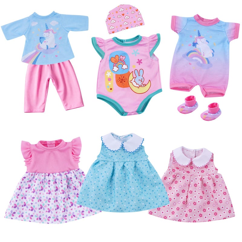 BABESIDE 6 Sets of Baby Doll Clothes for 12-16 Inch Dolls, Babydolls Clothes and Accessories Set with Hat Socks for Realistic Baby Dolls Girl - Image 1