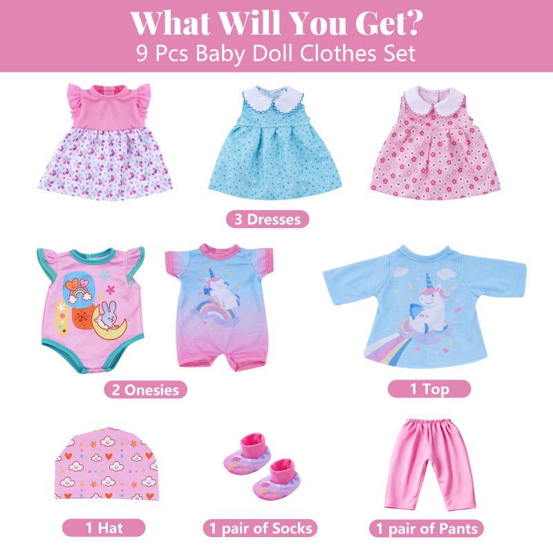 BABESIDE 6 Sets of Baby Doll Clothes for 12-16 Inch Dolls, Babydolls Clothes and Accessories Set with Hat Socks for Realistic Baby Dolls Girl - Image 5