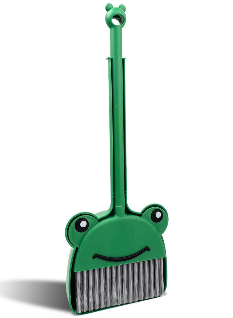 SYOSI Small Broom and Dustpan Set for Toddlers, Mini Cleaning Set, Cute Green Frog Design, Perfect for Kids Ages 1-4, Safe and Durable Material, Easy Storage, Early Learning Tool - Image 1