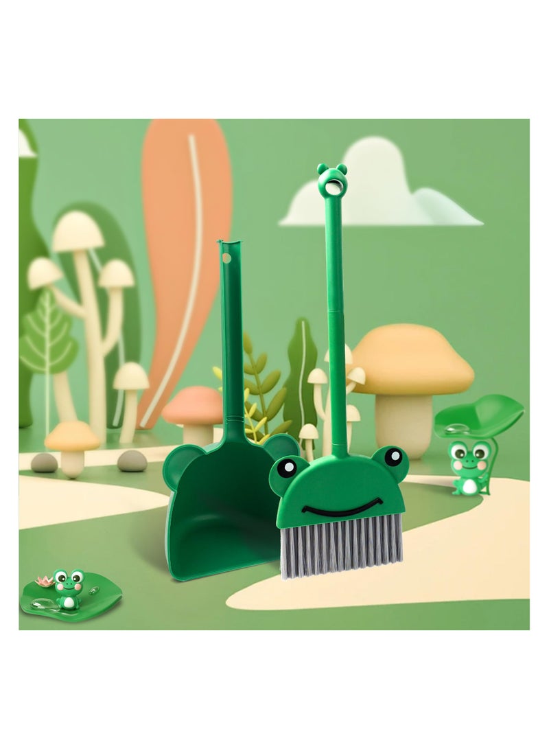 SYOSI Small Broom and Dustpan Set for Toddlers, Mini Cleaning Set, Cute Green Frog Design, Perfect for Kids Ages 1-4, Safe and Durable Material, Easy Storage, Early Learning Tool - Image 2