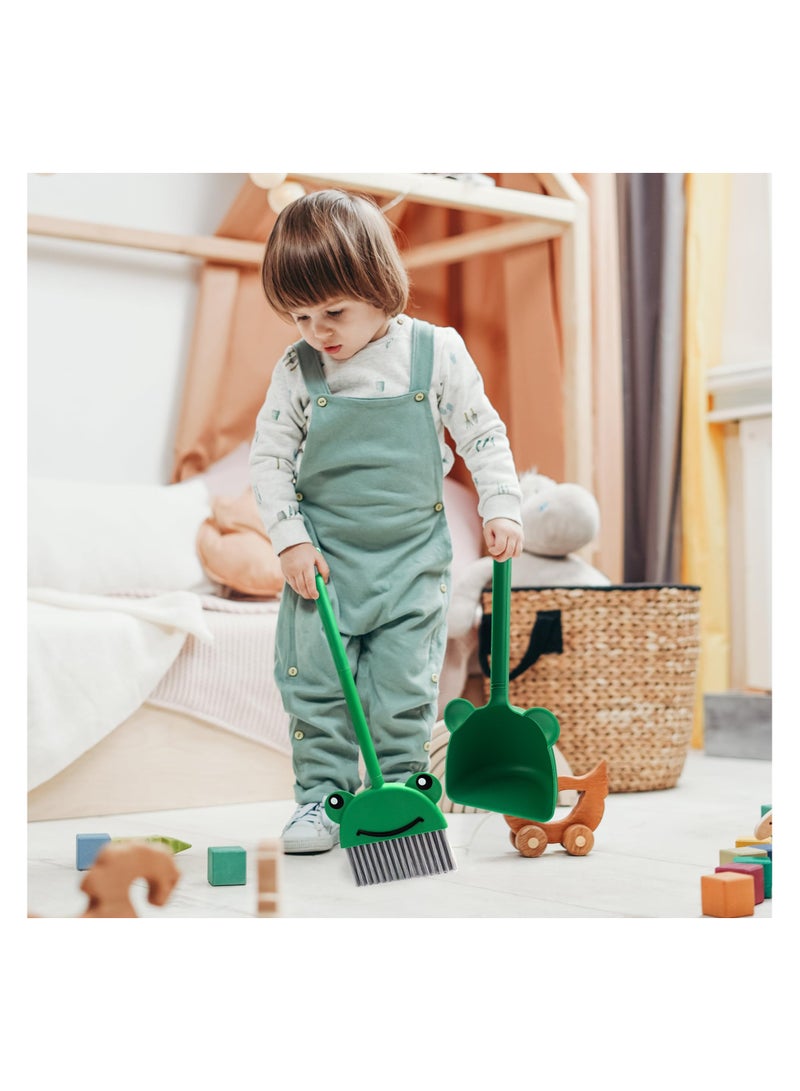 SYOSI Small Broom and Dustpan Set for Toddlers, Mini Cleaning Set, Cute Green Frog Design, Perfect for Kids Ages 1-4, Safe and Durable Material, Easy Storage, Early Learning Tool - Image 3