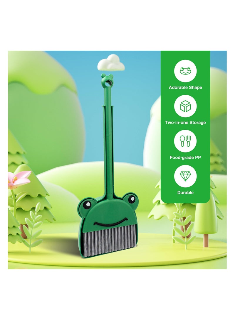 SYOSI Small Broom and Dustpan Set for Toddlers, Mini Cleaning Set, Cute Green Frog Design, Perfect for Kids Ages 1-4, Safe and Durable Material, Easy Storage, Early Learning Tool - Image 4