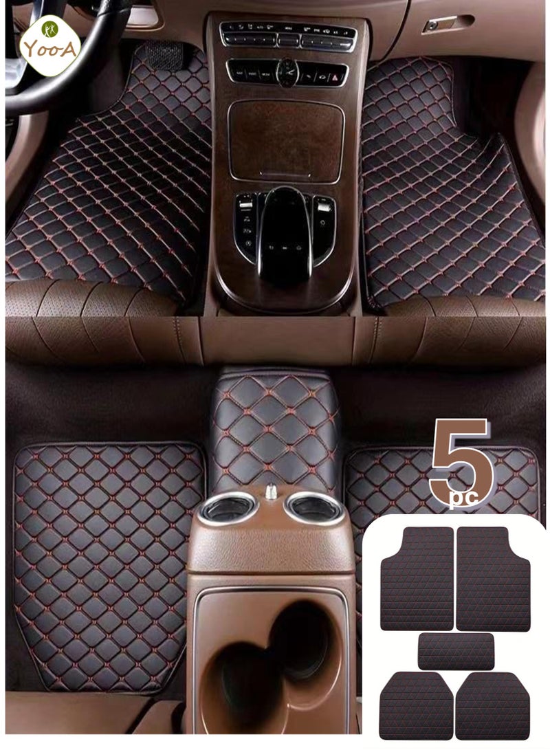 يوآ مجموعة سجادة أرضية السيارة الفاخرة مكونة من 5 قطع، مقاومة للماء وحماية من جميع الأحوال الجوية، مطاط عديم الرائحة مع ميزة مضادة للانزلاق، سجادات أرضية السيارة ملائمة عالميًا، مناسبة للسيارات والشاحنات وسيارات الجيب والشاحنات وسيارات الدفع الرباعي (أسود وأحمر) - Image 1