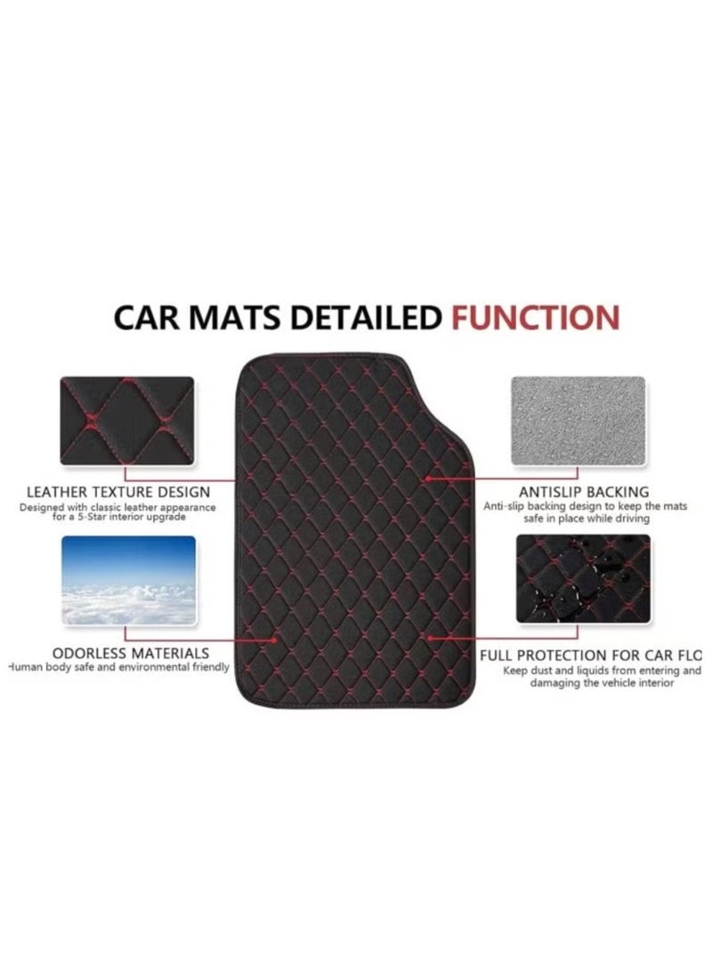 يوآ مجموعة سجادة أرضية السيارة الفاخرة مكونة من 5 قطع، مقاومة للماء وحماية من جميع الأحوال الجوية، مطاط عديم الرائحة مع ميزة مضادة للانزلاق، سجادات أرضية السيارة ملائمة عالميًا، مناسبة للسيارات والشاحنات وسيارات الجيب والشاحنات وسيارات الدفع الرباعي (أسود وأحمر) - Image 2