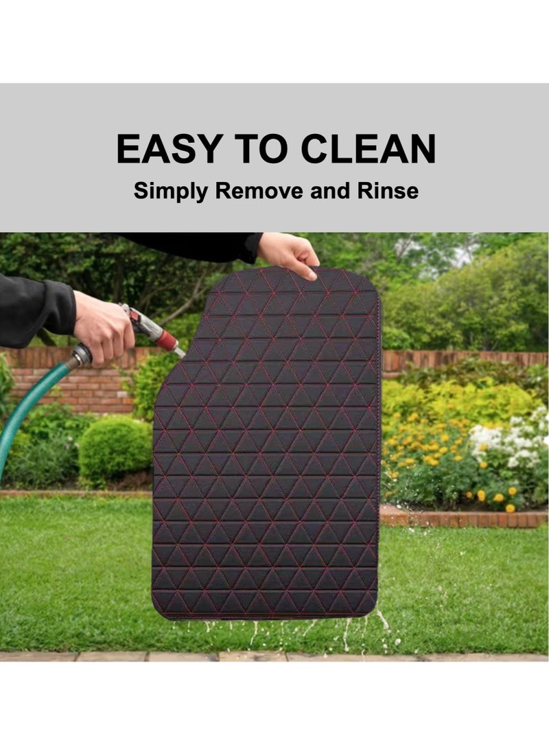 يوآ مجموعة سجادة أرضية السيارة الفاخرة مكونة من 5 قطع، مقاومة للماء وحماية من جميع الأحوال الجوية، مطاط عديم الرائحة مع ميزة مضادة للانزلاق، سجادات أرضية السيارة ملائمة عالميًا، مناسبة للسيارات والشاحنات وسيارات الجيب والشاحنات وسيارات الدفع الرباعي (أسود وأحمر) - Image 3