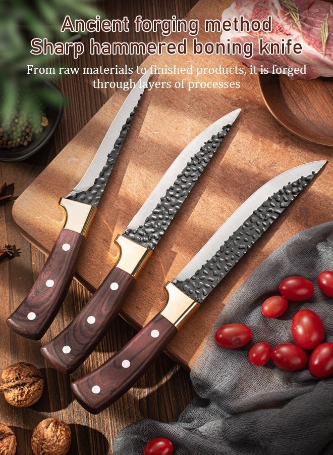 Forest Home Hand-forged sharp boning knife three-piece set, knife set, sharp high carbon stainless steel boning knife, meat cleaver, bone razor, kitchen knife (with leather sheath) - Image 5