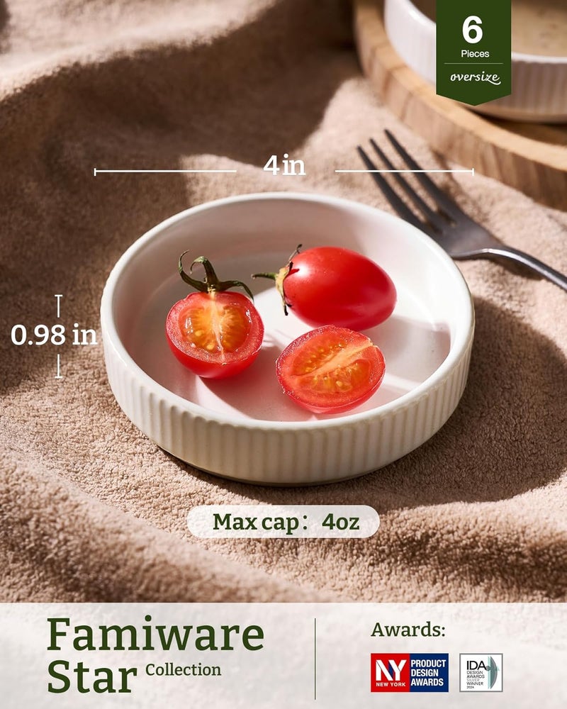 famiware Star Soy Sauce Dish Set of 6 - 4 oz Small Ceramic Bowls for Dipping, Ramekins, and Condiments - Matte White - Image 3