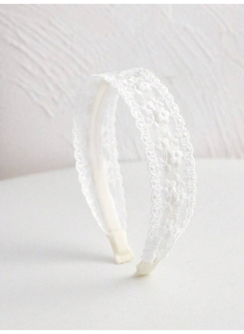 عصابة رأس بيضاء من الدانتيل المطرز – طوق شعر أنيق بتصميم زهري ناعم للنساء والبنات - Image 4