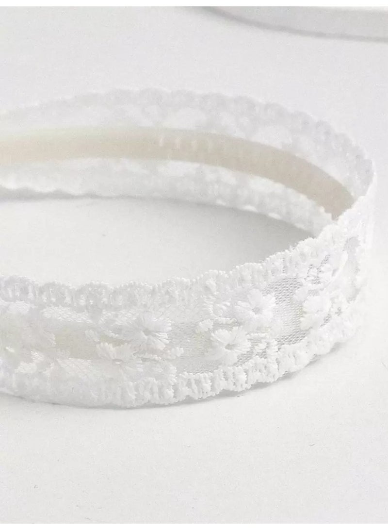 عصابة رأس بيضاء من الدانتيل المطرز – طوق شعر أنيق بتصميم زهري ناعم للنساء والبنات - Image 1