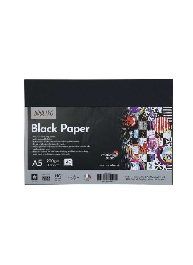 BRUSTRO - Brustro Black Paper - 200 GSM A5 Pack of 2 (40 Sheets Each Pack) - Image 1
