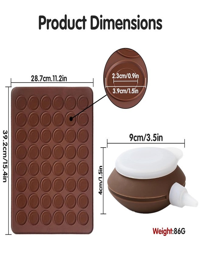 XPAPOV Silicone Macaron Baking Kit, 48 Capacity Macaron Silicone Mat and Decorating Piping Pot with 3 nozzles, Non stick Reusable Macaroon Baking Supplies (Brown) - Image 2