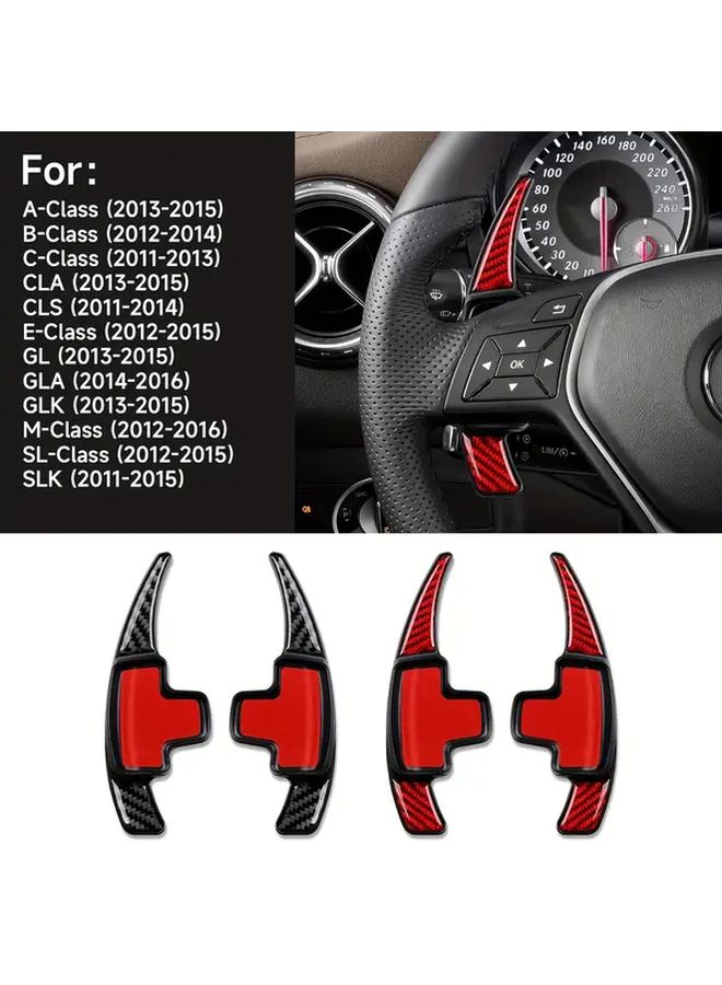 Red Carbon Fiber Steering Wheel Paddle Shifter Trim Sticker Interior Kit - Image 2