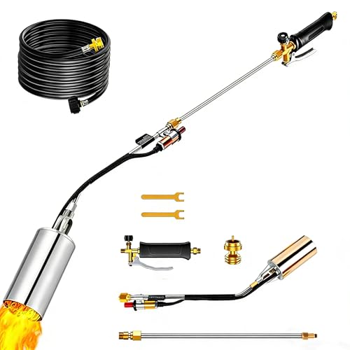 Charouse Propane Torch Weed Burner with Push Button Igniter, 10FT Hose & 500,000 BTU (Max 1.8M), Heavy Duty Detachable Blow Torch for Ice Melting, Roofing, Garden & Outdoor Use, Fits 5-40lb Propane Tanks - Image 1