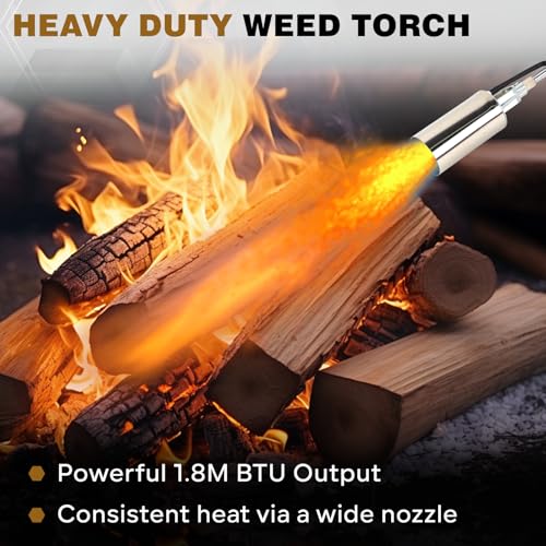 Charouse Propane Torch Weed Burner with Push Button Igniter, 10FT Hose & 500,000 BTU (Max 1.8M), Heavy Duty Detachable Blow Torch for Ice Melting, Roofing, Garden & Outdoor Use, Fits 5-40lb Propane Tanks - Image 2